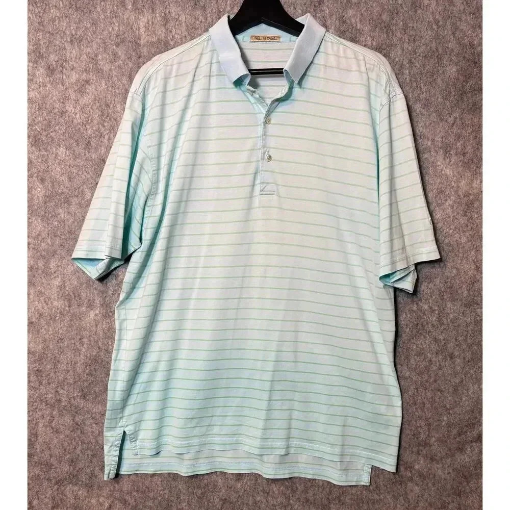 Peter Millar Vintage Striped Blue Polo Large
